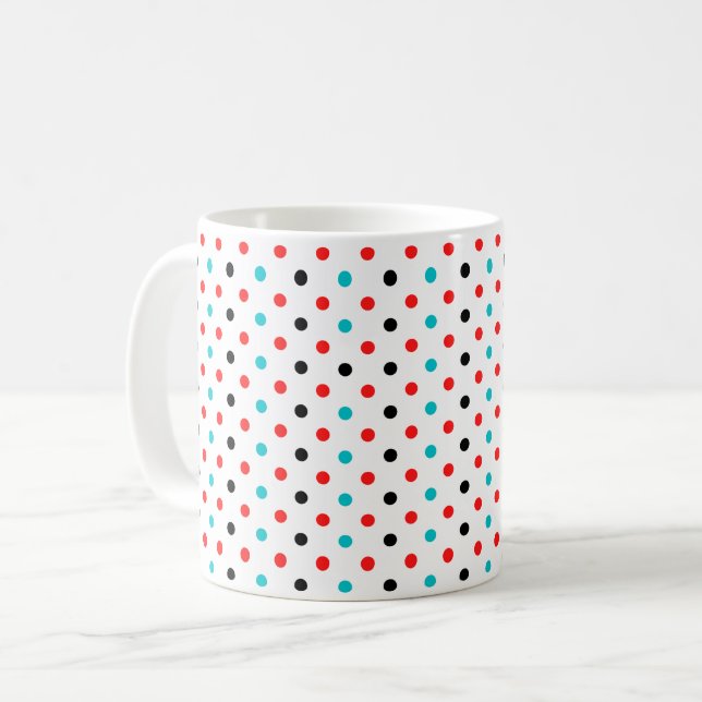 Polka Dots Red Blue Black Polka Dots Pattern Coffee Mug (Front Left)
