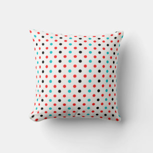 Polka Dots Red Blue Black Polka Dots Pattern Throw Pillow
