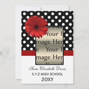 polka dots red daisy Graduation photo Invites