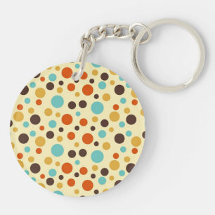Polka Dots Retro Colours Blue Yellow Red Keychain