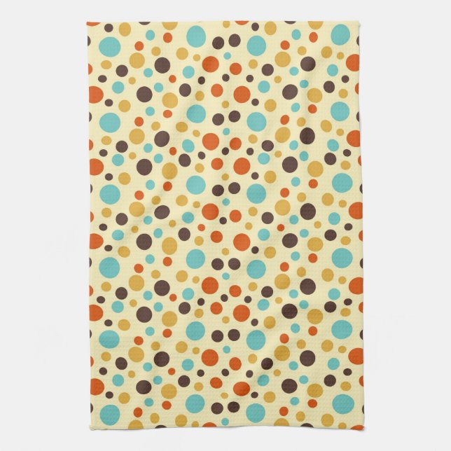 Polka Dots Retro Colours Blue Yellow Red Kitchen Towel (Vertical)