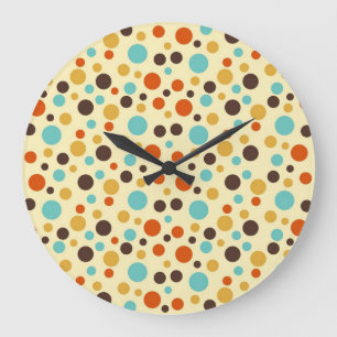 Polka Dots Retro Colours Blue Yellow Red Large Clock