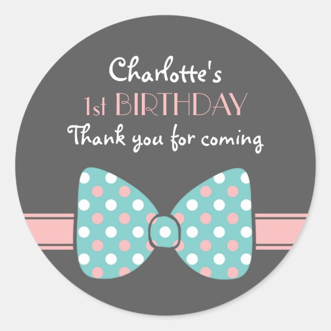 Polka Dots Ribbon Bow Tie Thank You Sticker (Front)
