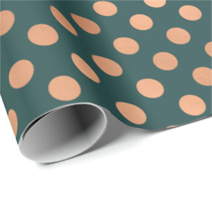 Polka Dots Rose Gold Blush Teal Green Geometry Wrapping Paper