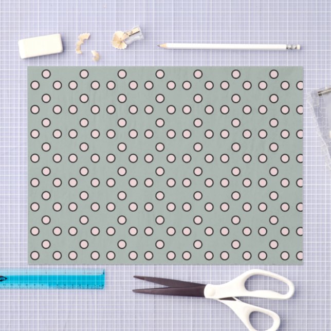 Polka dots sage green and pale pink tissue paper (Craft)