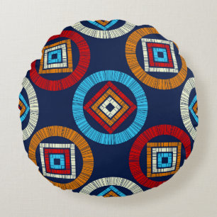 Polka dots seamless pattern. Mosaic of ethnic figu Round Pillow