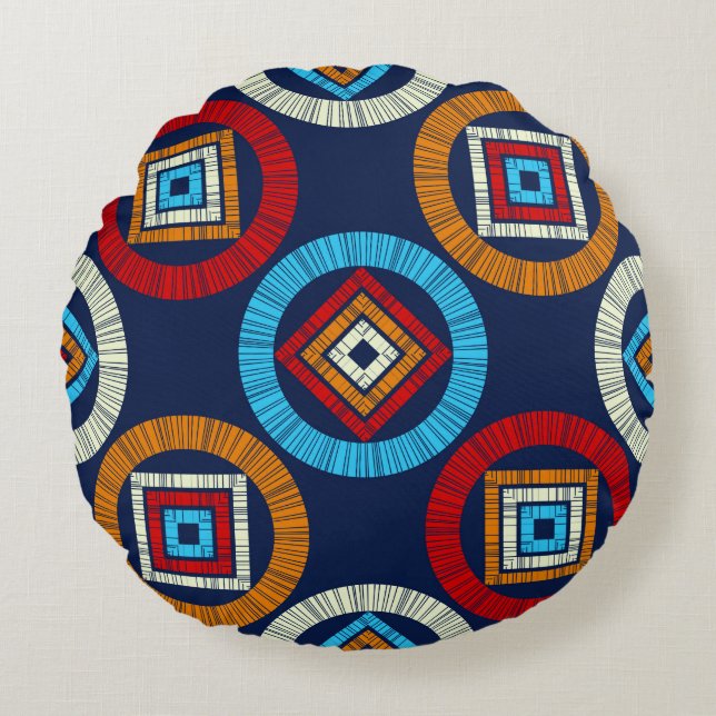 Polka dots seamless pattern. Mosaic of ethnic figu Round Pillow (Front)