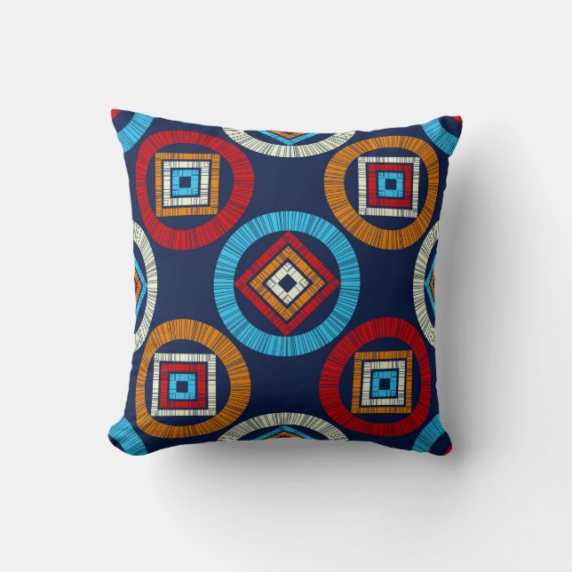 Polka dots seamless pattern. Mosaic of ethnic figu Throw Pillow (Front)