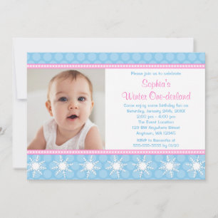 Polka Dots Snowflakes Winter Onederland Birthday Invitation