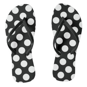 Polka Dots, Spots (Dotted Pattern) - Black White Flip Flops