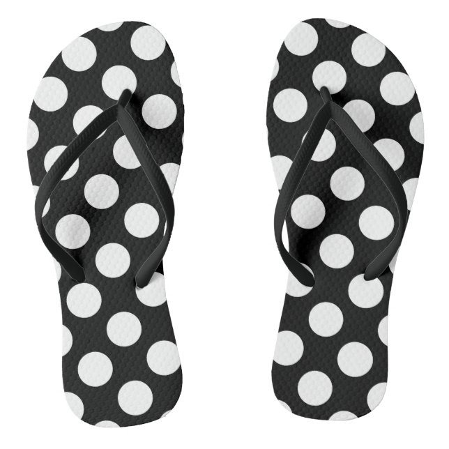 Polka Dots, Spots (Dotted Pattern) - Black White Flip Flops (Footbed)