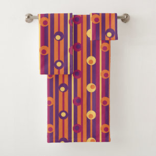Polka Dots & Stripes, Purple, Orange, Fuchsia Bath Towel Set