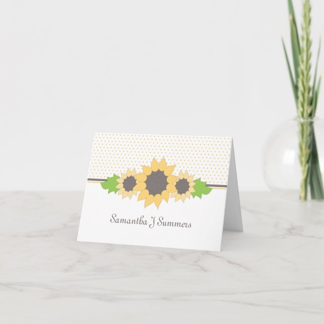 Polka Dots & Sunflowers Personalized Note Card (Front)