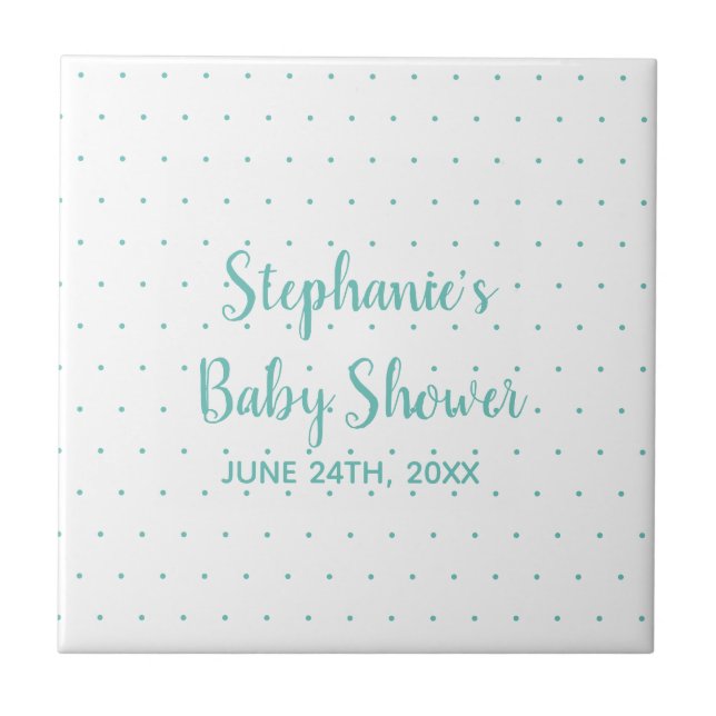 Polka Dots Teal Blue White Boy Girl Baby Shower Tile (Front)