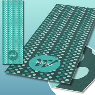 Polka Dots Teal Sea Green Monogram Name Yoga Mat