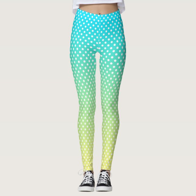 Polka Dots Teal Yellow Gradient Leggings (Front)