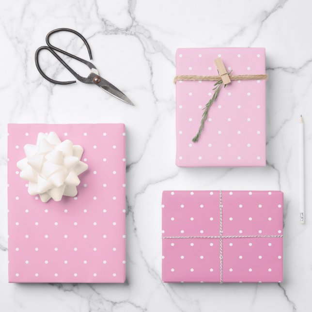 Polka Dots Three Pinks Wrapping Paper Sheets (Front)