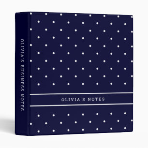 Polka Dots   Trendy Navy Blue and White Binder