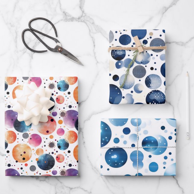 Polka Dots Trio Wrapping Paper Sheet (Front)
