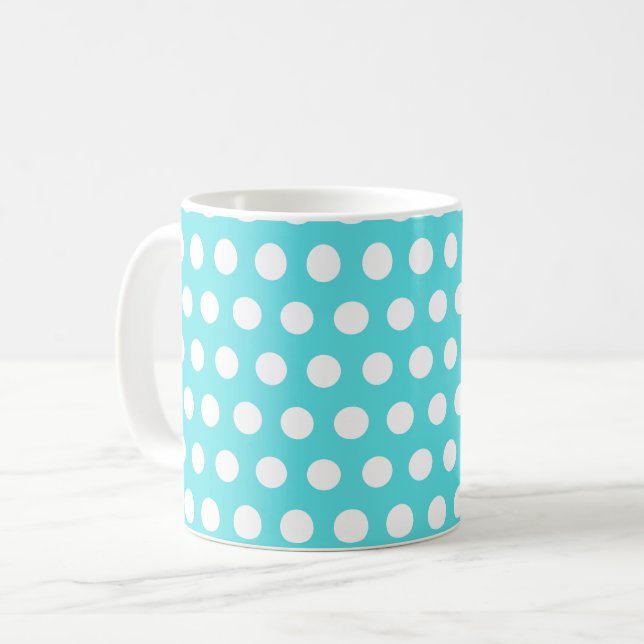 Polka Dots Turquoise Blue Coffee Mug (Front Left)