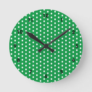Polka Dots white dots Kelly Green Round Clock