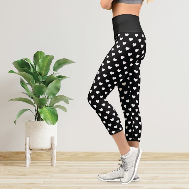 Polka Dots White Hearts Pattern Capri Leggings (Creator Uploaded)