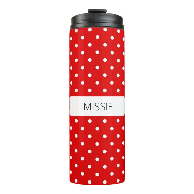 Polka Dots White On Red Thermal Tumbler (Front)