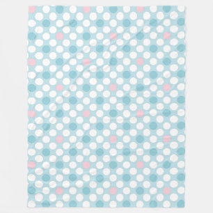 Polka dots white pink blue retro fleece blanket