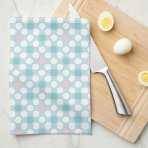Polka dots white pink blue retro kitchen towel