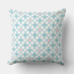 Polka dots white pink blue retro outdoor pillow