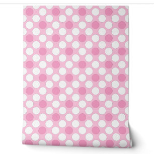 Polka dots white pink retro wallpaper
