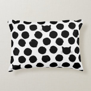 Polka Dots with Cat Faces: Playful Vintage. Accent Pillow