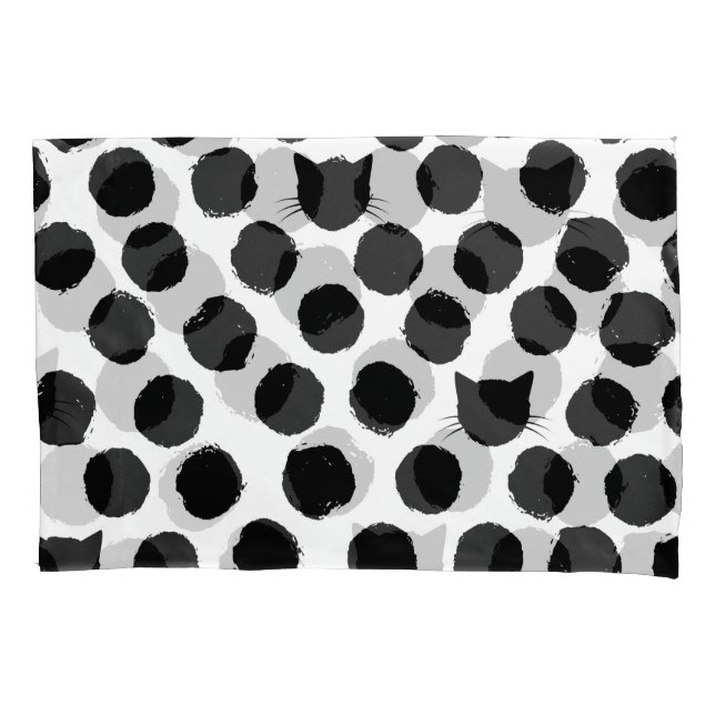 Polka Dots with Cat Faces: Playful Vintage. Pillowcase (Front)