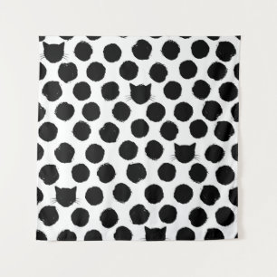 Polka Dots with Cat Faces: Playful Vintage. Tapestry