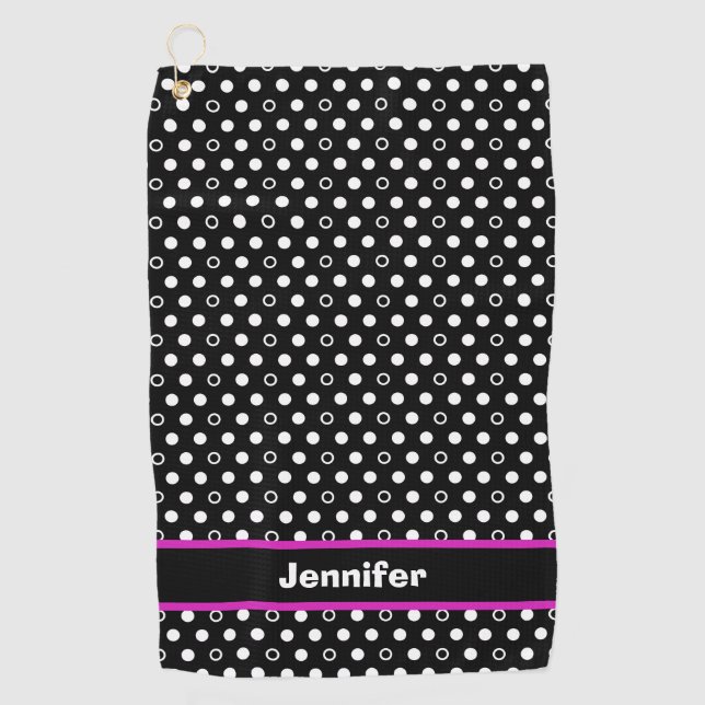 Polka Dots with Pink Accent Golf Towel (Front)