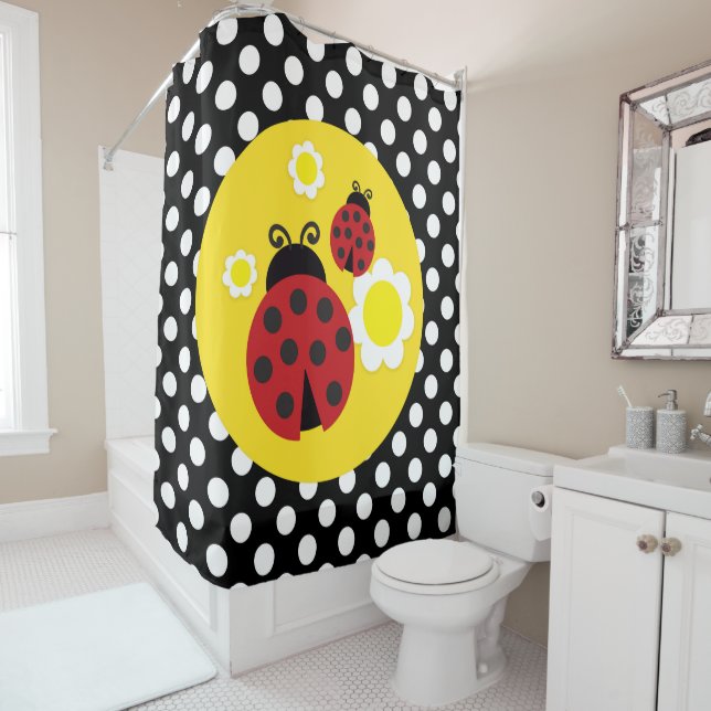Polka Dots Yellow Flowers Whimsical Red Ladybug (In Situ)