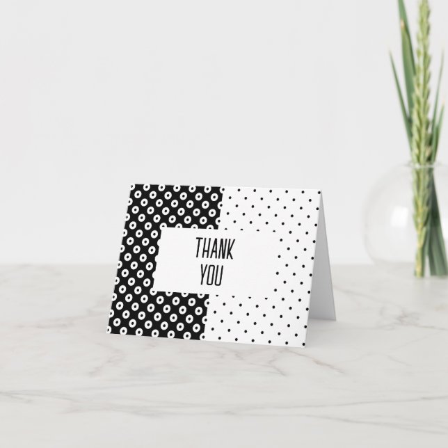 Polka-Dotted Black and White Colour Block Thank Yo Note Card (Front)