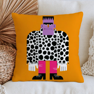 Polka Dotted Frankenstein's Monster Halloween Throw Pillow