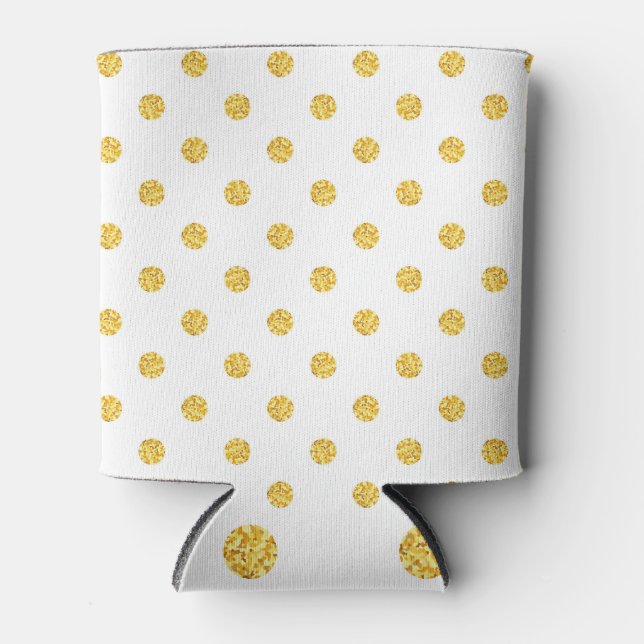 Polka Gold Glitter Dots Texture Can Cooler (Front)