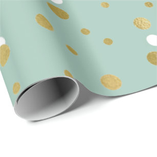 Polka Golden Tiny Dots Confetti White Mint Pastel Wrapping Paper