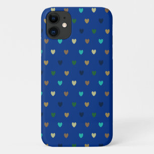 Polka hearts in peacock blue shades iPhone 11 case