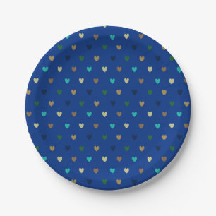 Polka hearts in peacock blue shades paper plate