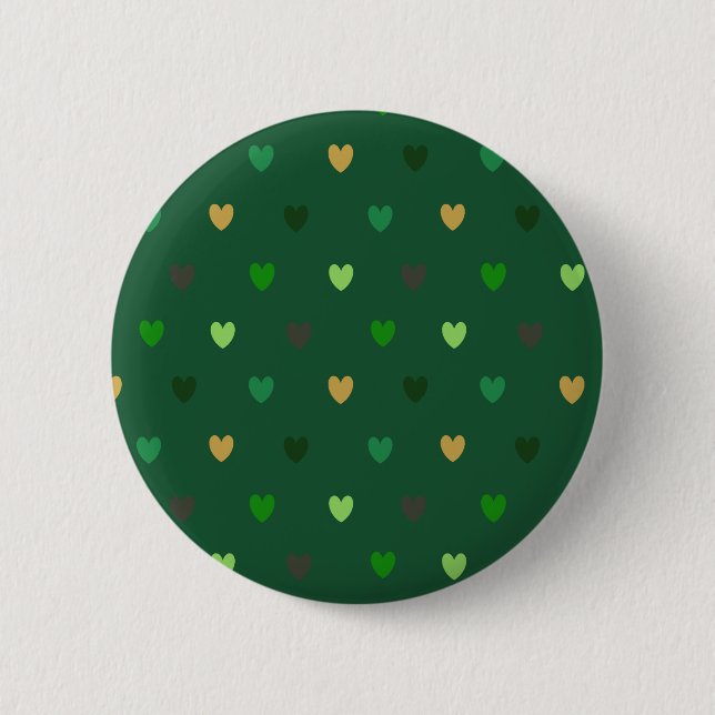 Polka hearts on forest green 2 inch round button (Front)