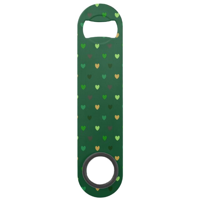 Polka hearts on forest green bar key (Front)
