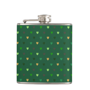 Polka hearts on forest green hip flask