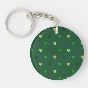 Polka hearts on forest green keychain