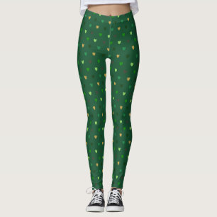 Polka hearts on forest green leggings