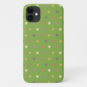 Polka hearts on greenery green iPhone 11 case