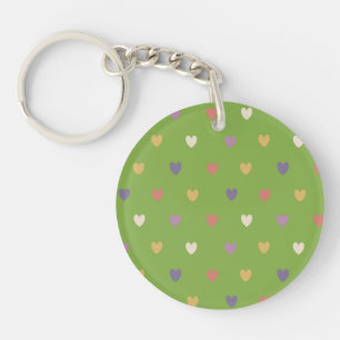 Polka hearts on greenery green keychain