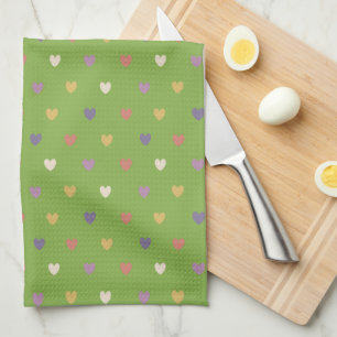 Polka hearts on greenery green kitchen towel